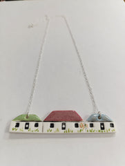 Three Scottish bothies ceramic necklace