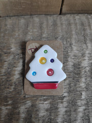 Ceramic christmas tree brooch - white with colourful baubles