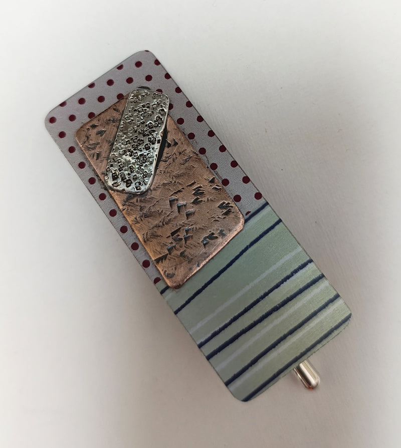 Unique aluminium, copper & sterling silver pin brooch