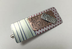 Unique aluminium, copper & sterling silver pin brooch