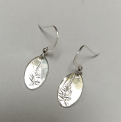 Fine silver fern imprinted oval earrings