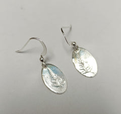 Fine silver fern imprinted oval earrings