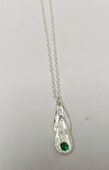 Fine silver double teardrop & green Cubic Zirconia necklace