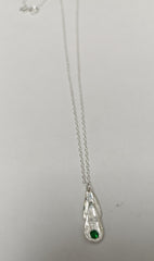 Fine silver double teardrop & green Cubic Zirconia necklace