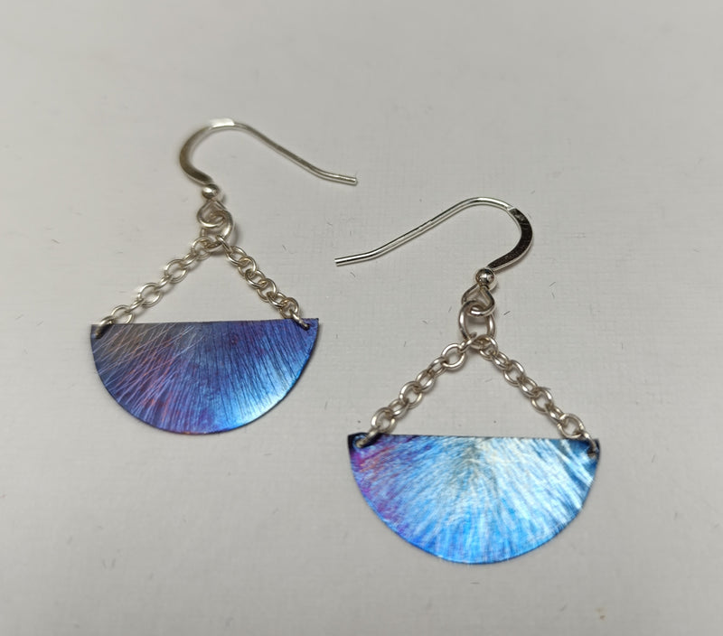 Titanium half moon & sterling silver chain earrings