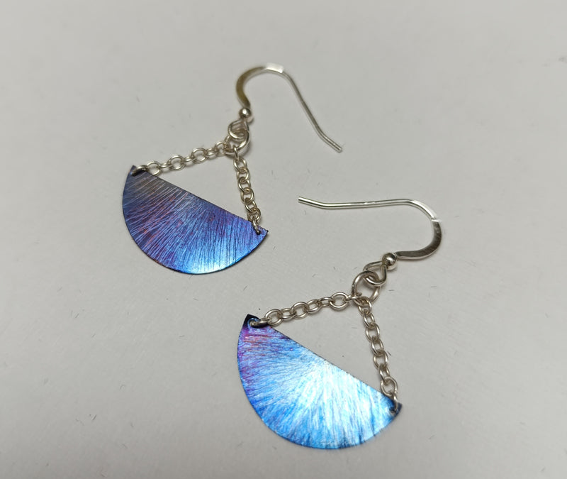 Titanium half moon & sterling silver chain earrings