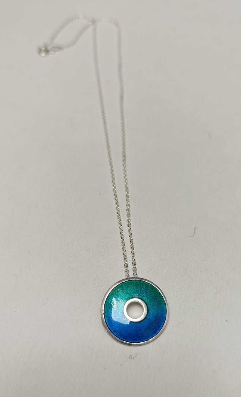 Sterling silver & enamel donut pendant - green & blue