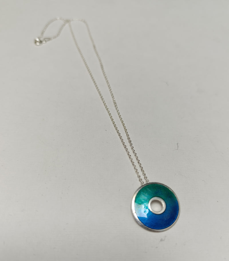 Sterling silver & enamel donut pendant - green & blue