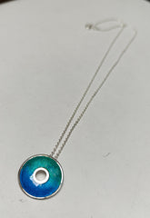 Sterling silver & enamel donut pendant - green & blue