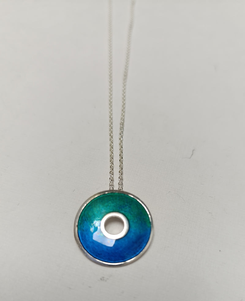 Sterling silver & enamel donut pendant - green & blue