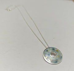 Sterling silver & enamel donut pendant - silver & blue with gold