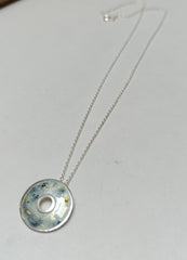 Sterling silver & enamel donut pendant - silver & blue with gold