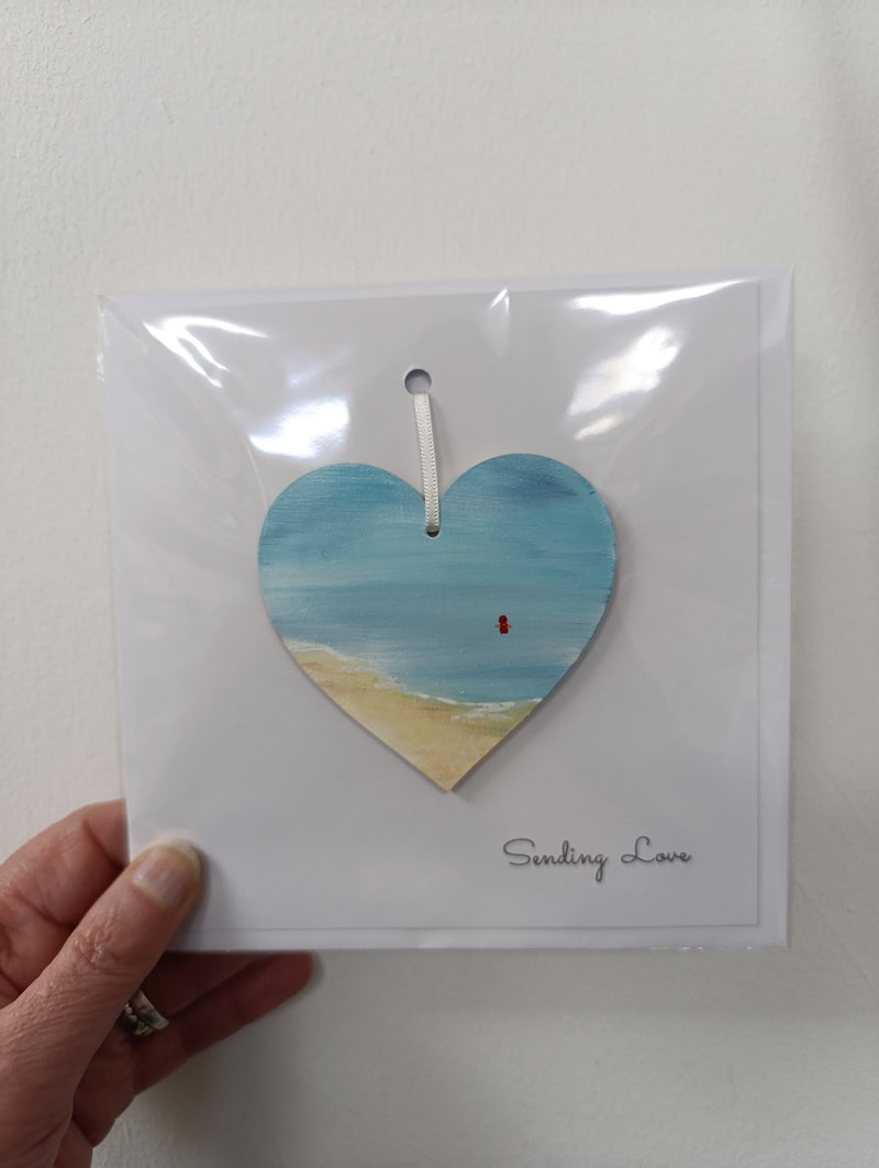 Sending love hand painted heart keepsake card