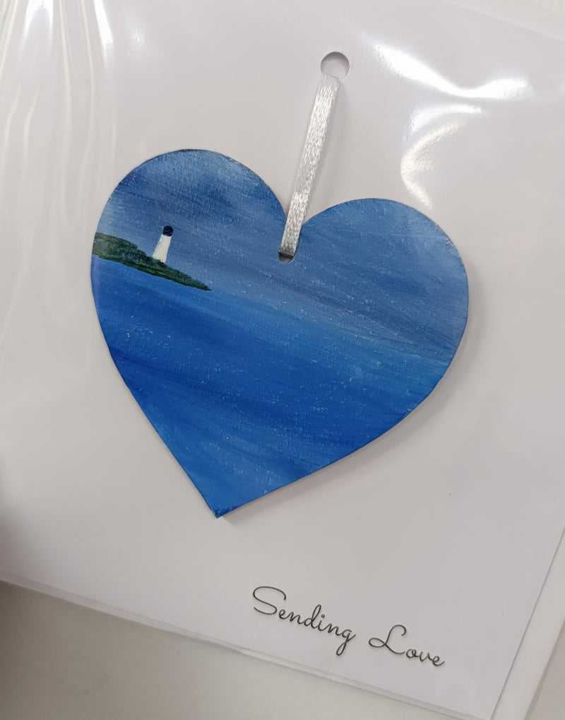 Sending love hand painted heart keepsake card