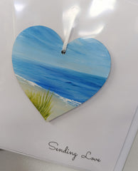 Sending love hand painted heart keepsake card