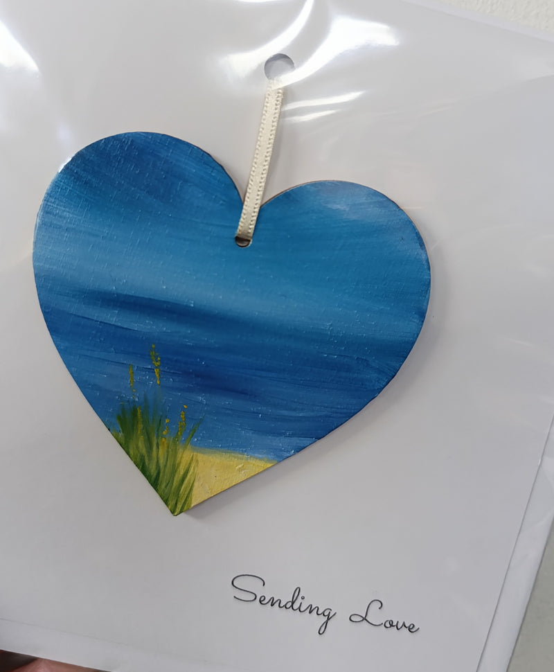 Sending love hand painted heart keepsake card