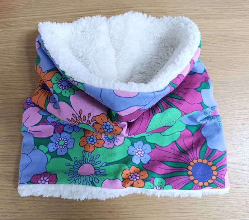 Neck warmer/snood - bright retro flowers print (adult size)