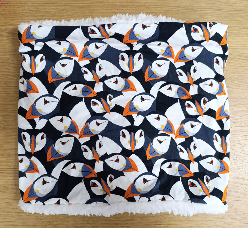 Neck warmer/snood - puffins print (adult size)