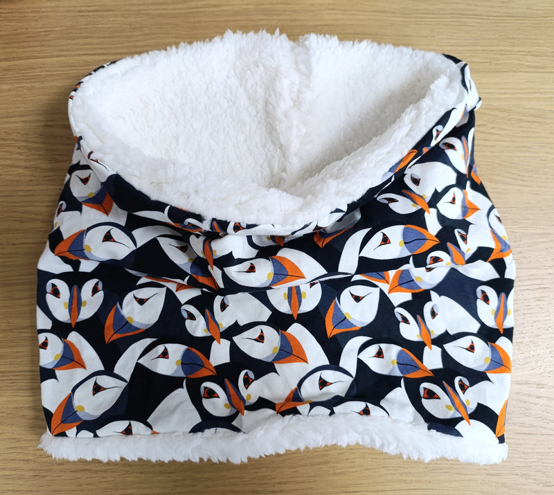 Neck warmer/snood - puffins print (adult size)