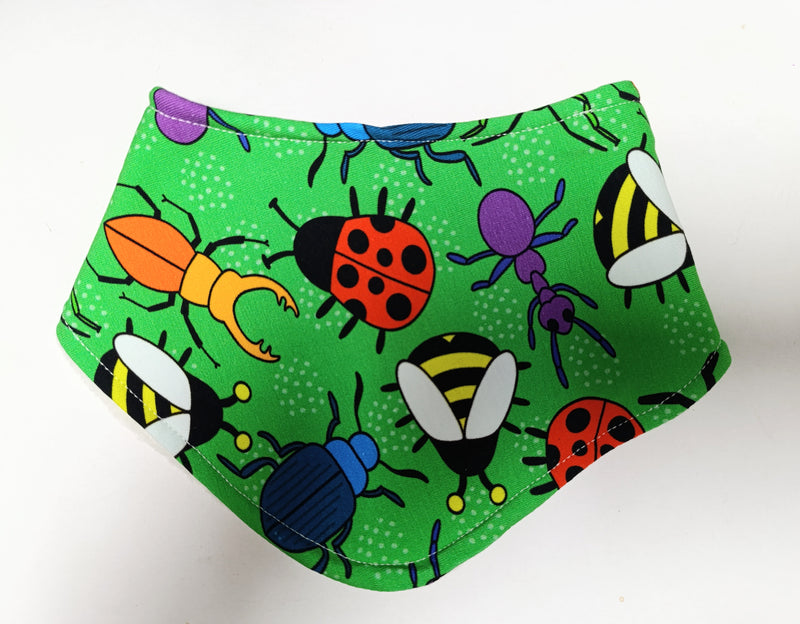 Bandana style bib - bugs & bees print