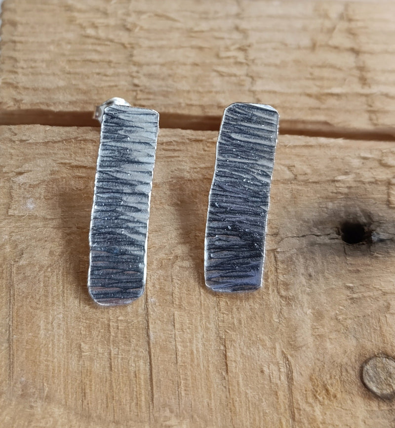 Sterling silver textured rectangle studs