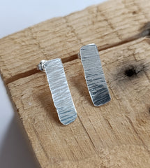 Sterling silver textured rectangle studs