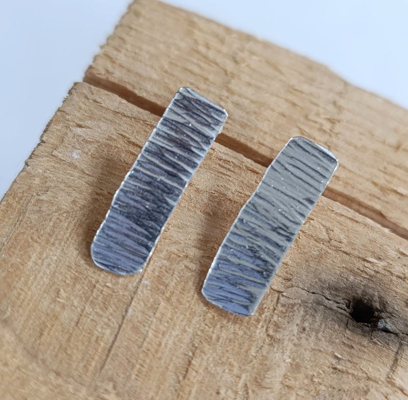 Sterling silver textured rectangle studs