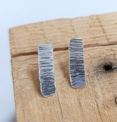 Sterling silver textured rectangle studs