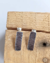 Sterling silver textured rectangle studs