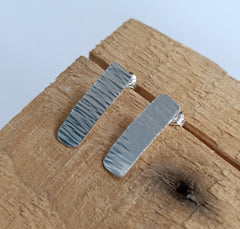 Sterling silver textured rectangle studs