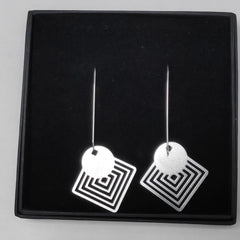 Circle on squares drop earrings