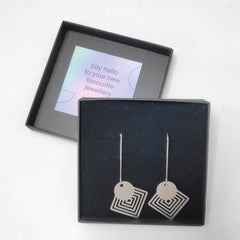 Circle on squares drop earrings