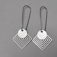 Circle on squares drop earrings
