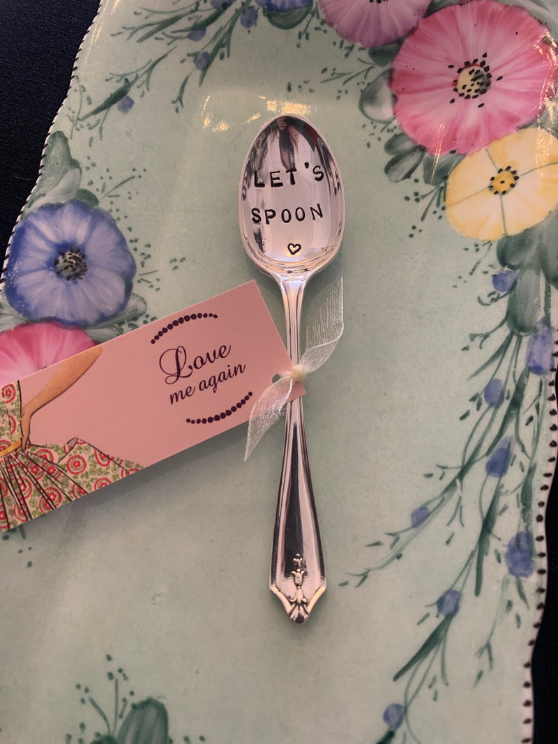 'Let's Spoon' hand stamped vintage teaspoon