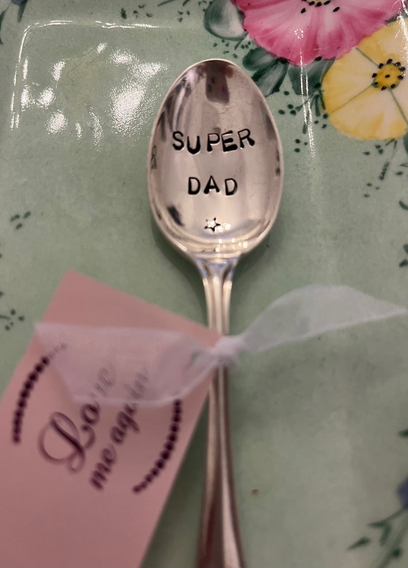 'Super Dad' hand stamped vintage teaspoon