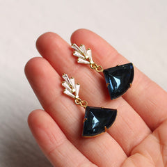 French navy & crystal Art Deco earrings