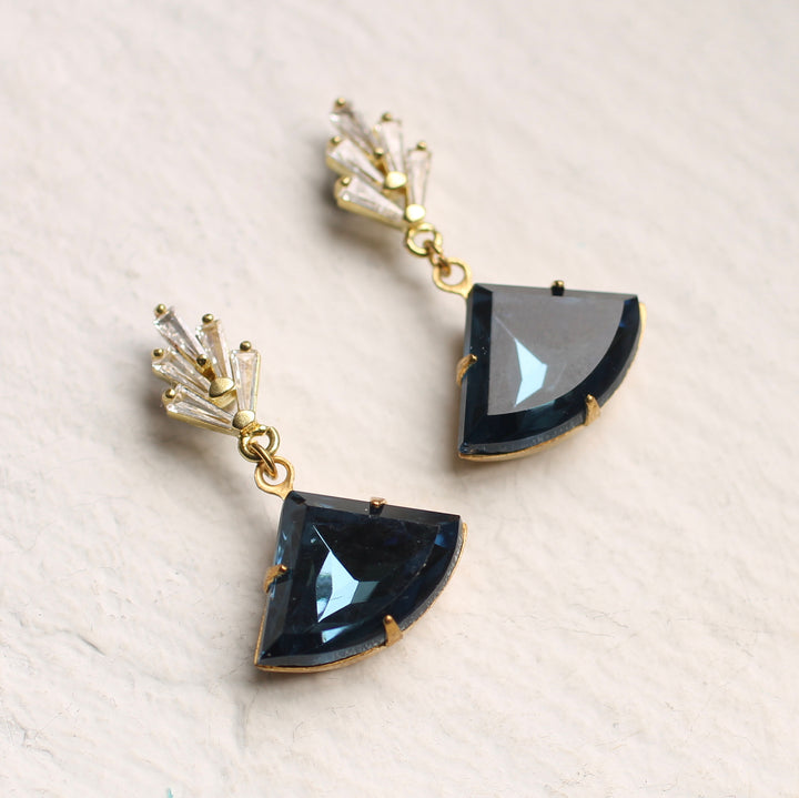 French navy & crystal Art Deco earrings