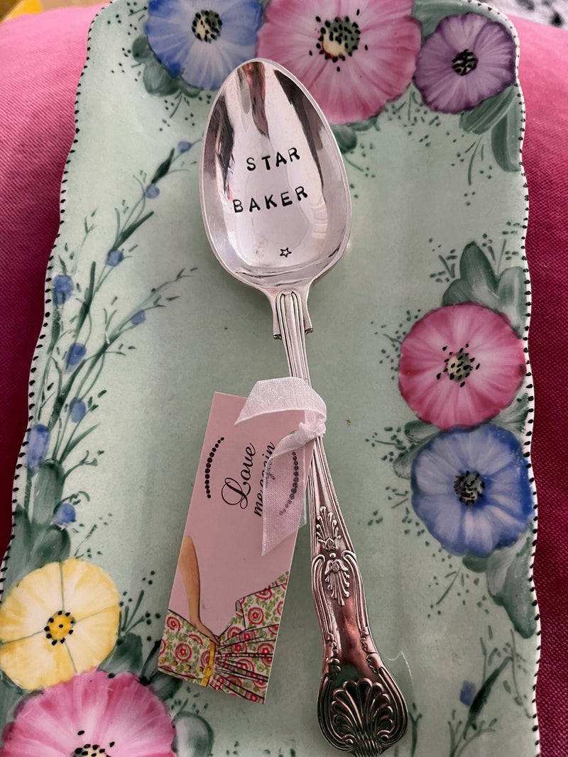'Star Baker' - hand stamped vintage dessert spoon