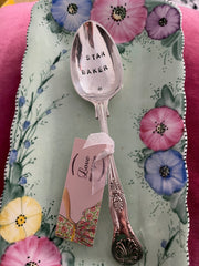 'Star Baker' - hand stamped vintage dessert spoon