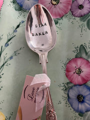 'Star Baker' - hand stamped vintage dessert spoon