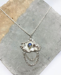 Sterling Silver water cast cloud pendant with labradorite stone & draped chains