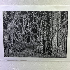 'The Trees Have Eyes' limited edition badger lino print