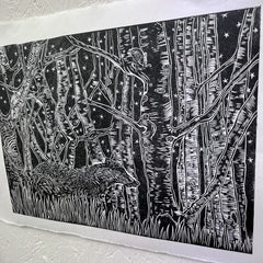 'The Trees Have Eyes' limited edition badger lino print