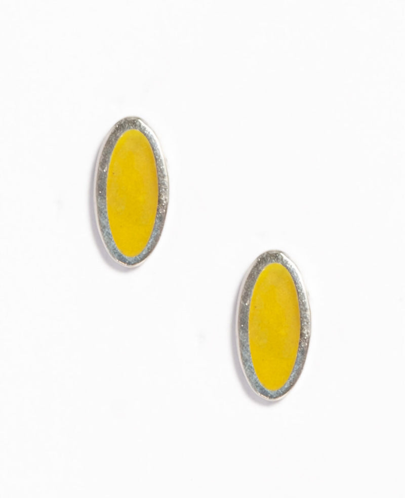 Sterling silver & enamel oval studs - yellow