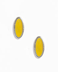 Sterling silver & enamel oval studs - yellow