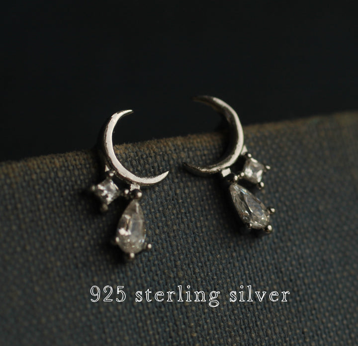 Sterling Silver Moon Stud Earrings