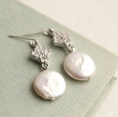Silver art deco pearl earrings
