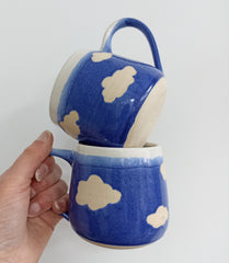 Hand thrown mug - clouds in the sky (blue or green)