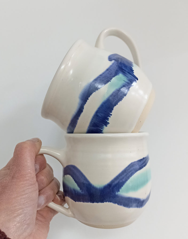 Hand thrown mug - blue & green 'wave' glaze