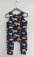 Romper suit - farmyard animals and tractor print (6-12 months)